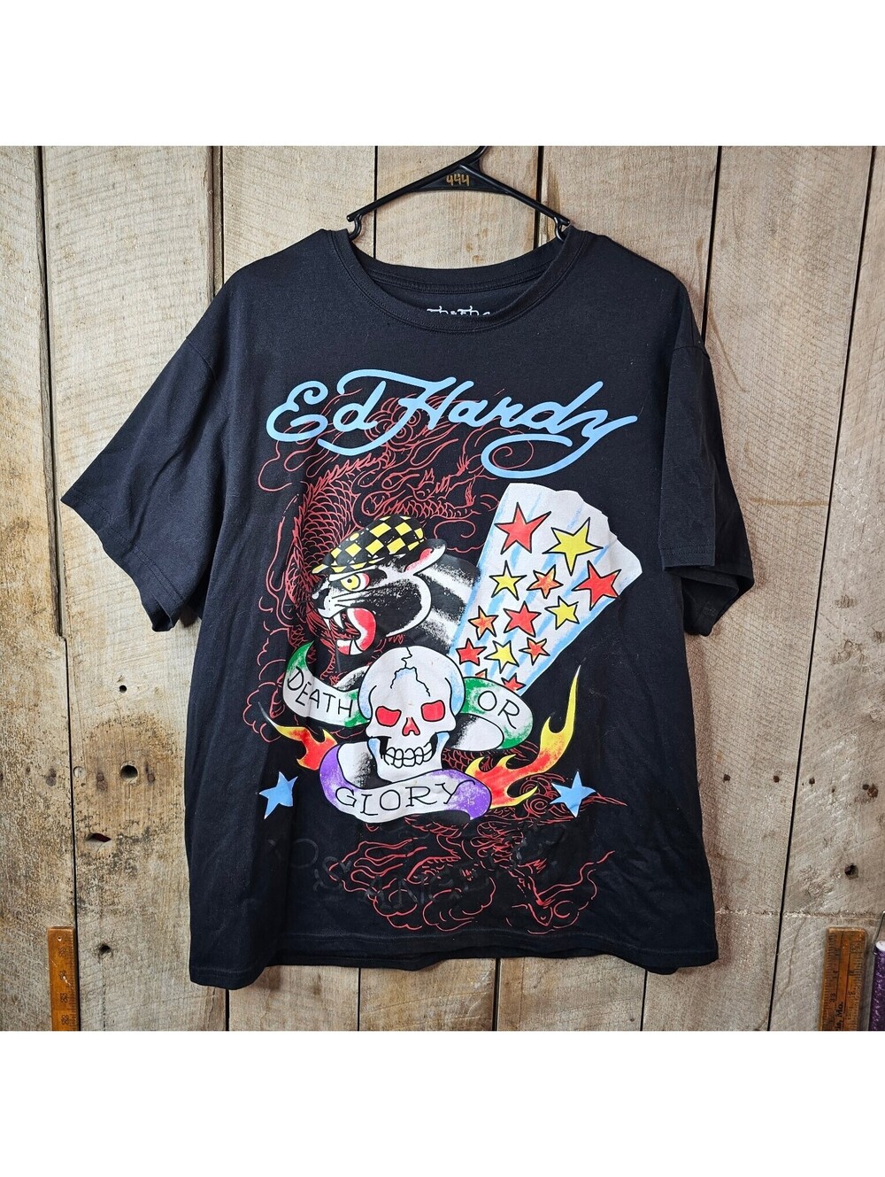 Ed Hardy Men's XL Black Panther Skull Graphic T-Shirt Death or Glory Tattoo Tee